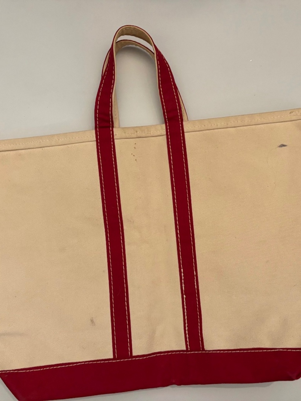Authentic Vintage LL Bean Red and Cream Cursive Tag Canvas Boat Bag-1960, Used